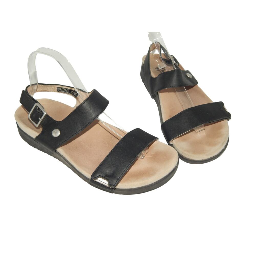 Kuru Women Black Leather Sandal Size 10
